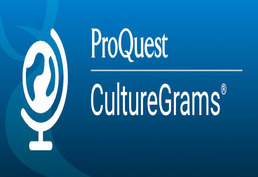 The image is blue with white writing and imagery and says ProQuest CultureGrams. There is also a small globe beside the words.